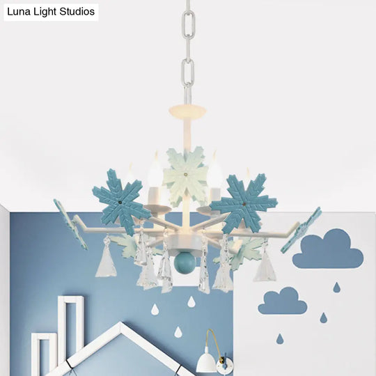 Kids Clear Glass Candle Chandelier: 3/6 Lights Gray/White Pendant Lamp With K9 Crystal & Snowflake