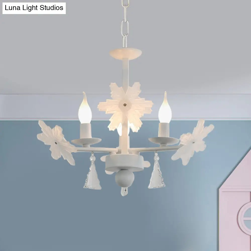 Kids Clear Glass Candle Chandelier: 3/6 Lights Gray/White Pendant Lamp With K9 Crystal & Snowflake