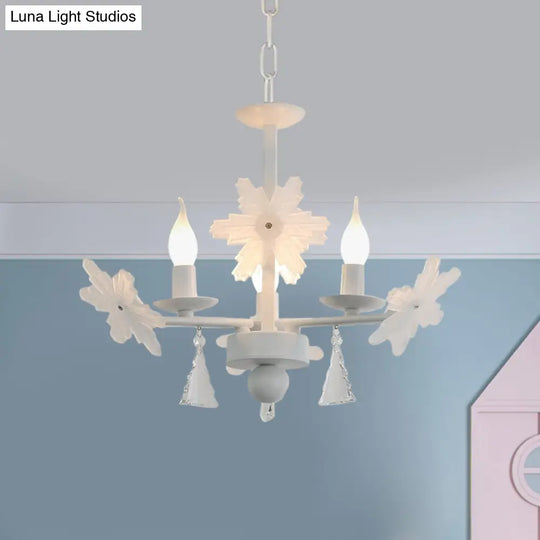 Kids Clear Glass Candle Chandelier: 3/6 Lights Gray/White Pendant Lamp With K9 Crystal & Snowflake