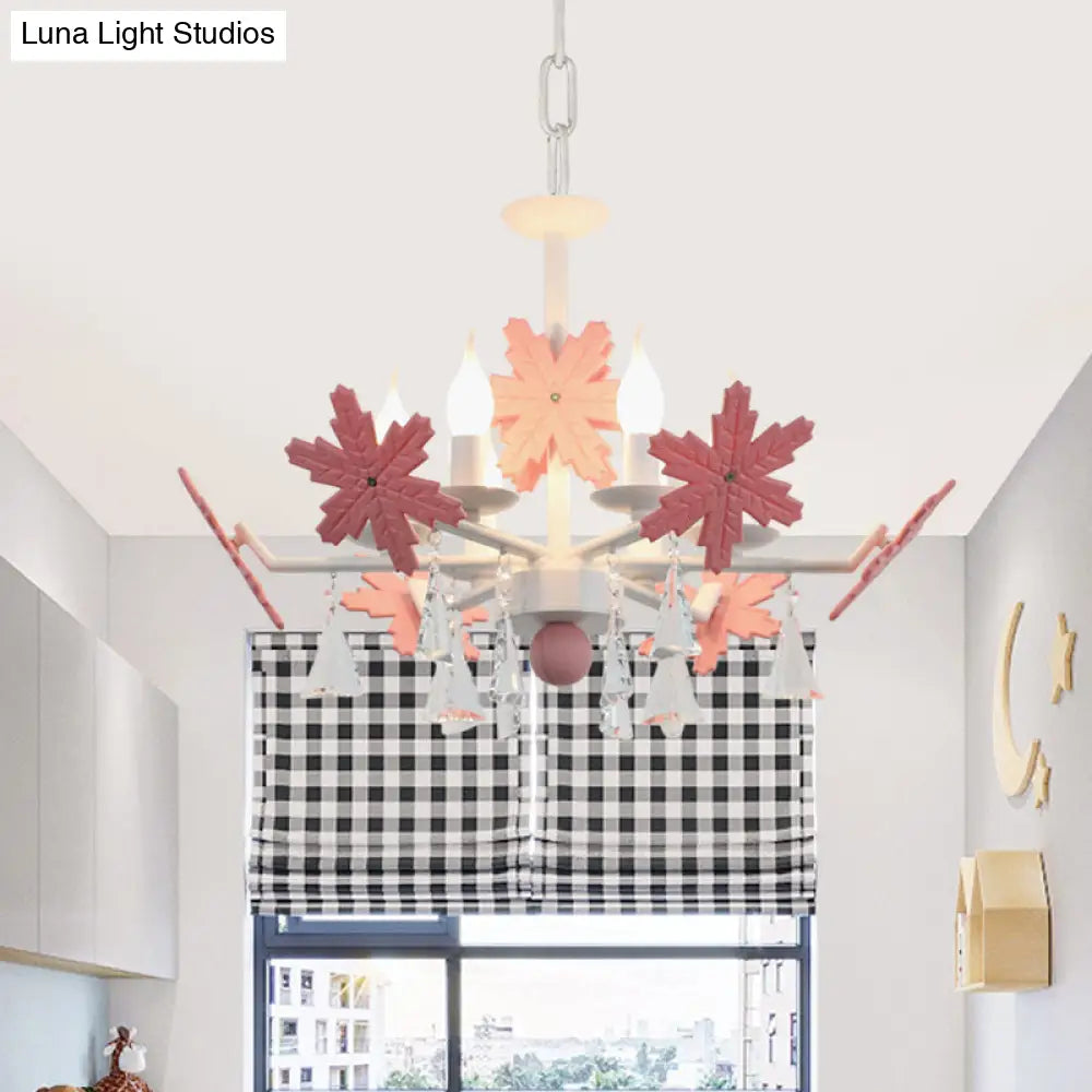 Kids Clear Glass Candle Chandelier: 3/6 Lights Gray/White Pendant Lamp With K9 Crystal & Snowflake