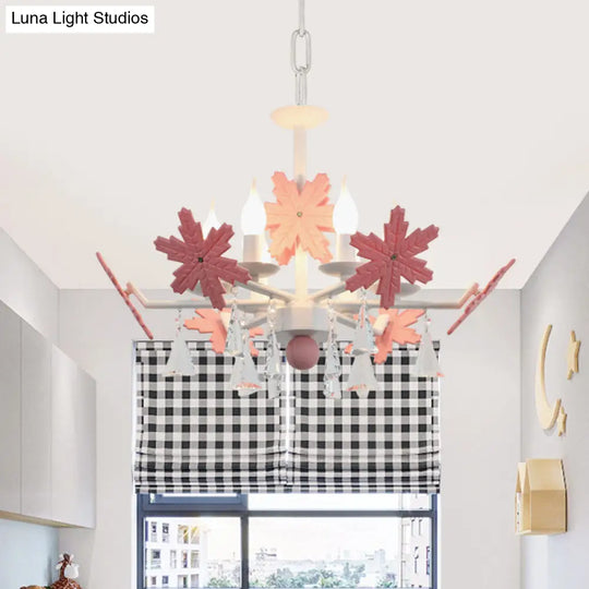 Kids Clear Glass Candle Chandelier: 3/6 Lights Gray/White Pendant Lamp With K9 Crystal & Snowflake
