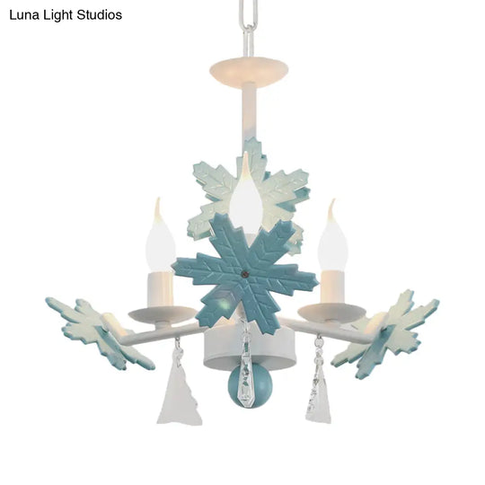 Kids Clear Glass Candle Chandelier: 3/6 Lights Gray/White Pendant Lamp With K9 Crystal & Snowflake