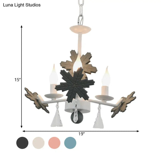 Kids Clear Glass Candle Chandelier: 3/6 Lights Gray/White Pendant Lamp With K9 Crystal & Snowflake