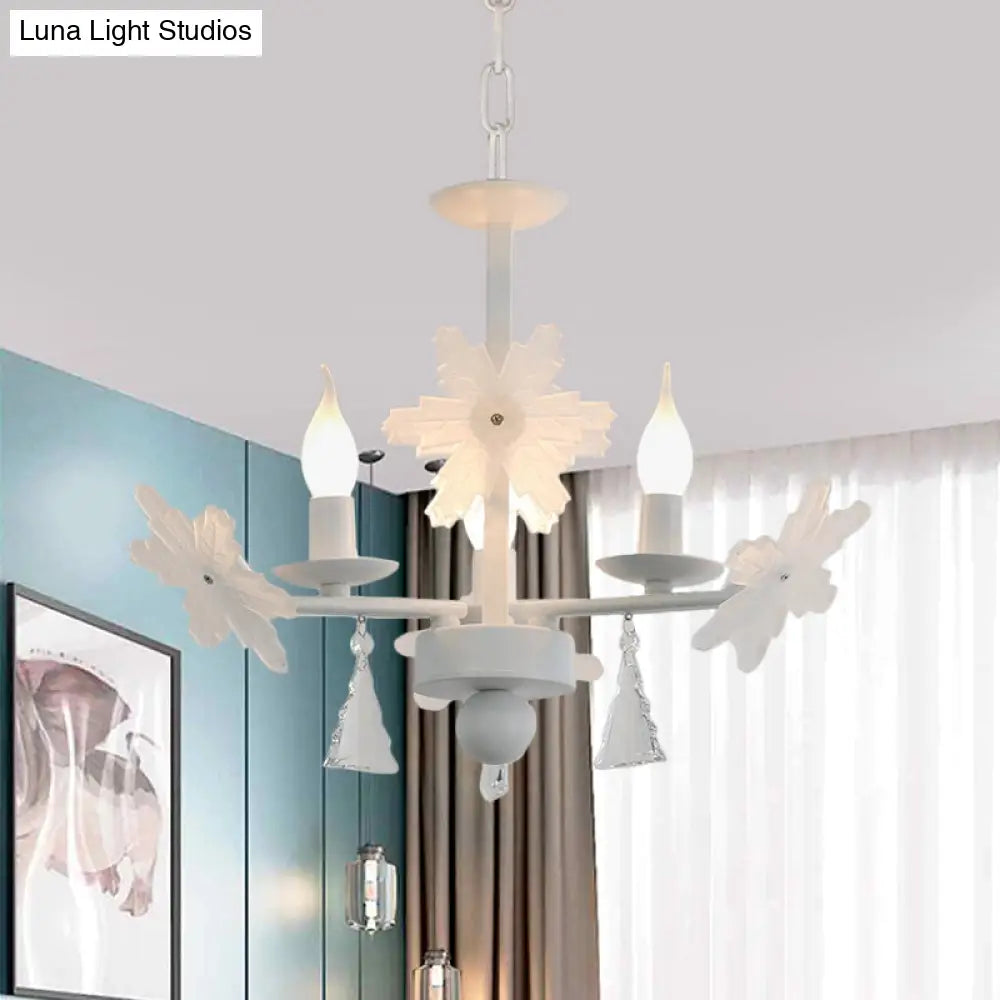 Kids Clear Glass Candle Chandelier: 3/6 Lights Gray/White Pendant Lamp With K9 Crystal & Snowflake