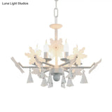 Kids Clear Glass Candle Chandelier: 3/6 Lights Gray/White Pendant Lamp With K9 Crystal & Snowflake