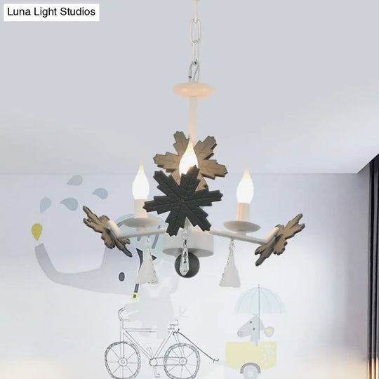 Kids Clear Glass Candle Chandelier: 3/6 Lights Gray/White Pendant Lamp With K9 Crystal & Snowflake