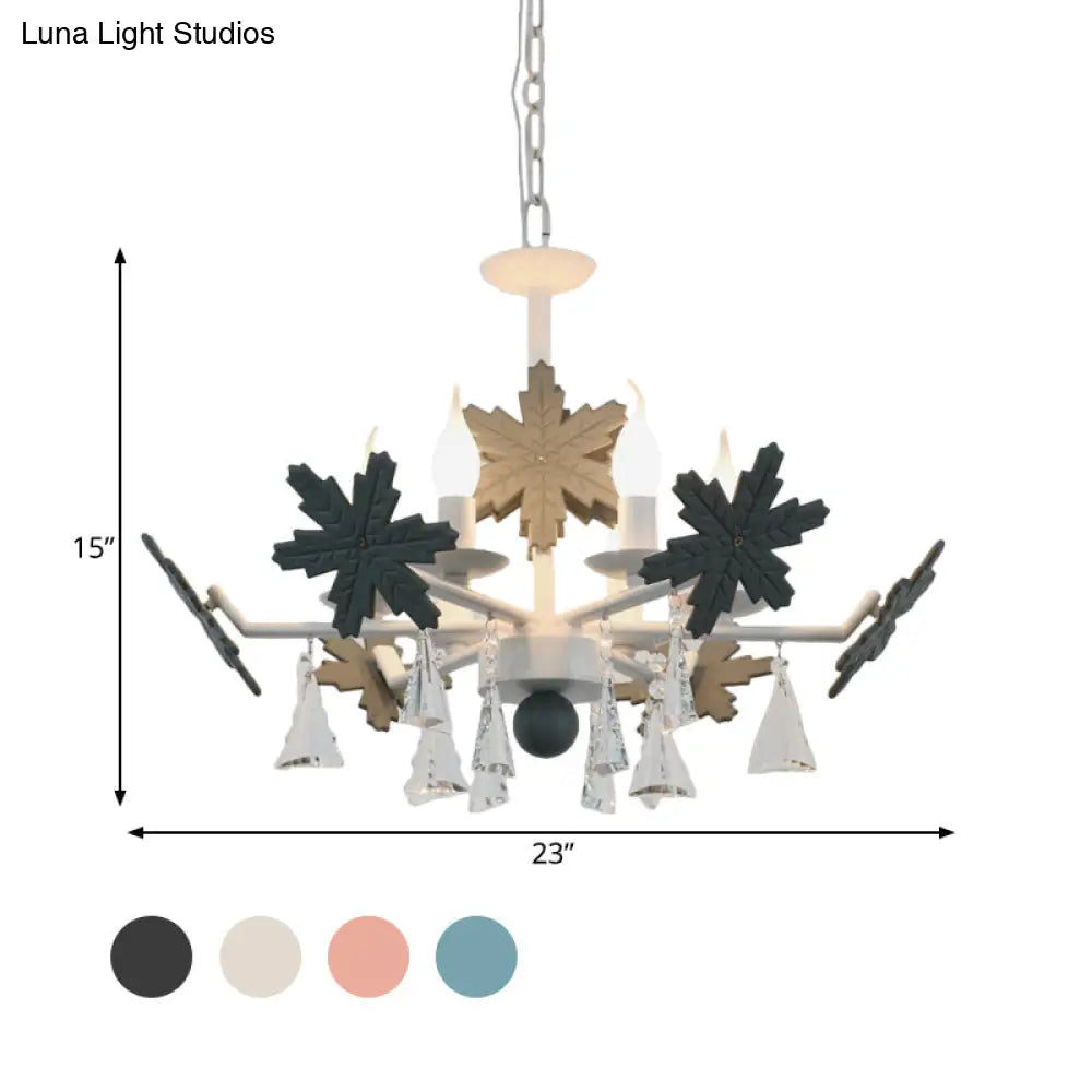Kids Clear Glass Candle Chandelier: 3/6 Lights Gray/White Pendant Lamp With K9 Crystal & Snowflake