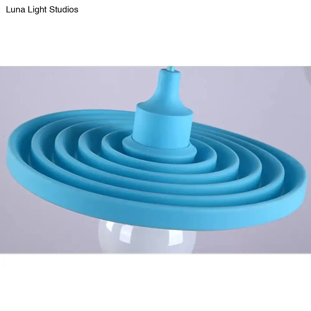 Kids Colorful Hanging Pendant Light For Game Room - Single Head Metal Conical Design