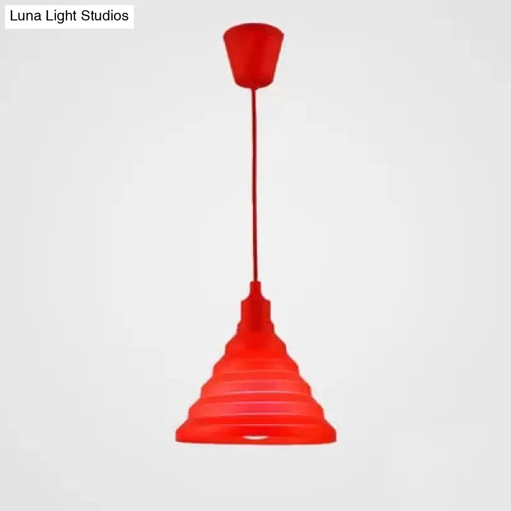 Kids Colorful Hanging Pendant Light For Game Room - Single Head Metal Conical Design