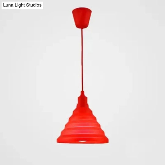 Kids Colorful Hanging Pendant Light For Game Room - Single Head Metal Conical Design