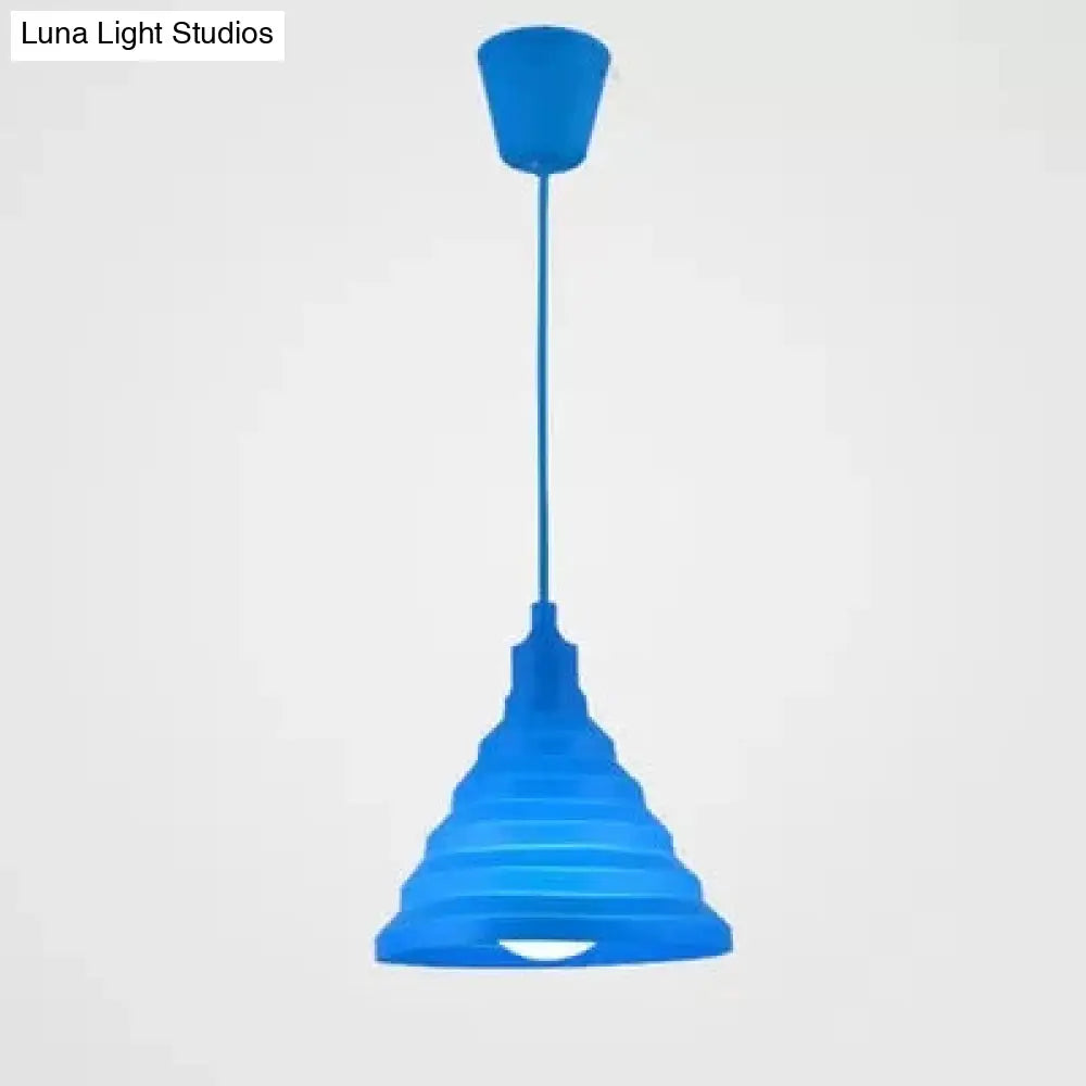 Kids Colorful Hanging Pendant Light For Game Room - Single Head Metal Conical Design