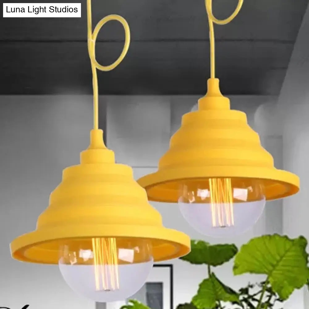 Kids Colorful Hanging Pendant Light For Game Room - Single Head Metal Conical Design
