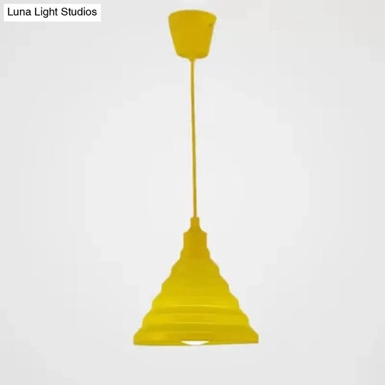 Kids Colorful Hanging Pendant Light For Game Room - Single Head Metal Conical Design