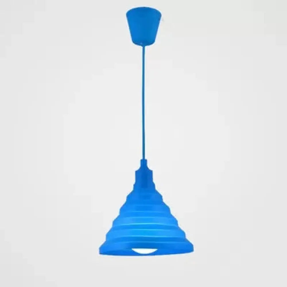 Kids Colorful Hanging Pendant Light For Game Room - Single Head Metal Conical Design Blue