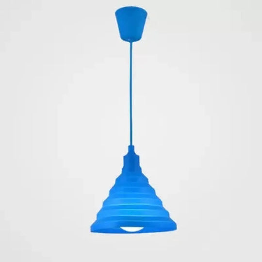 Kids Colorful Hanging Pendant Light For Game Room - Single Head Metal Conical Design Blue