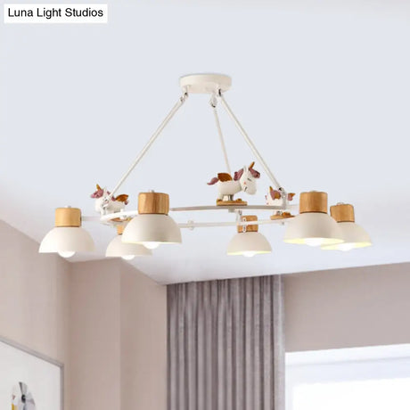 Kids Domed Pendant Chandelier: Metal 3/6-Light Suspension Lighting With Deer/Horse Decor In