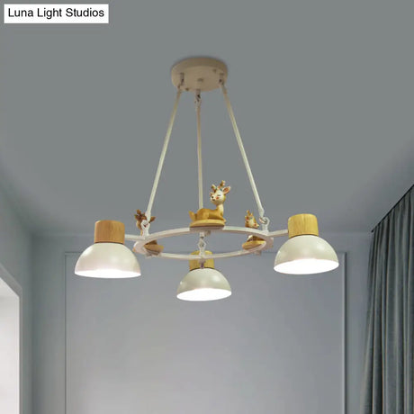 Kids Domed Pendant Chandelier: Metal 3/6-Light Suspension Lighting With Deer/Horse Decor In
