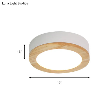 Kids Drum Ceiling Light With Wood And Acrylic Shade - Ideal Bedroom Flush Mount Fixture