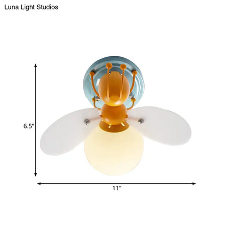 Kids Firefly Orange Glass Semi Flush Ceiling Light For Corridor