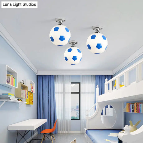 Kids Football Ceiling Mounted Fixture - Close To Lighting For Bedroom With Glass Style