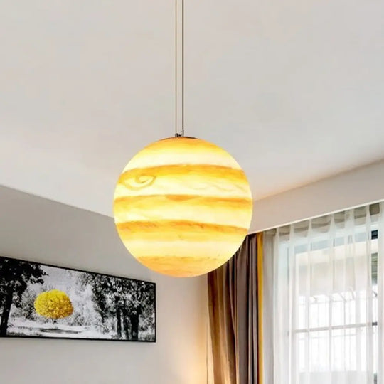 Kids Hanging Lamp: Saturn/Earth Sphere Light Blue/Yellow Glass Single-Bulb 8’/12’/16’ Dia