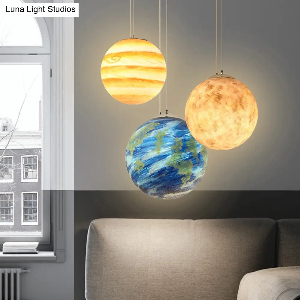 Kids Sphere Pendulum Hanging Lamp - Light Blue/Yellow Glass Single-Bulb Bedroom 8/12/16 Dia Blue / 8