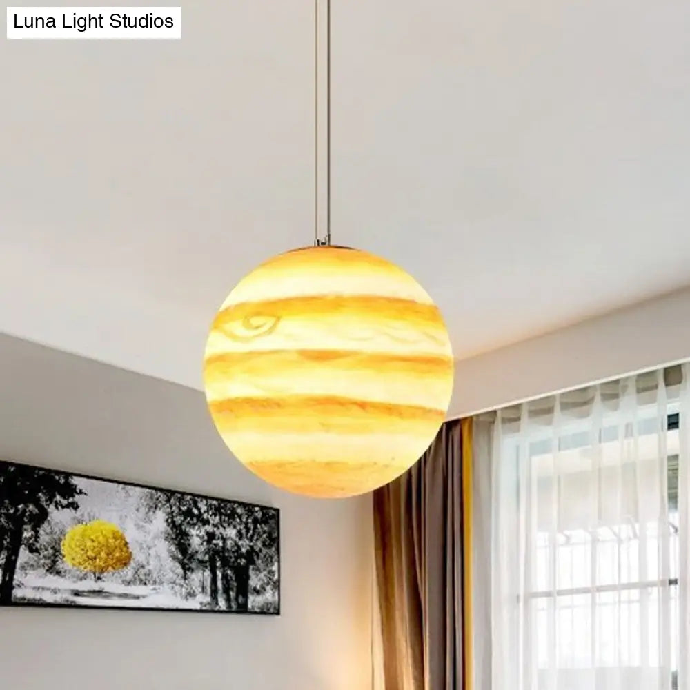 Kids Sphere Pendulum Hanging Lamp - Light Blue/Yellow Glass Single-Bulb Bedroom 8/12/16 Dia Yellow /
