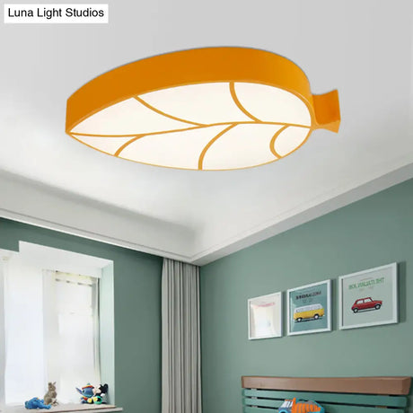 Kid’s Leaf Led Ceiling Lamp - Cartoon Acrylic Metal Flush Mount Light