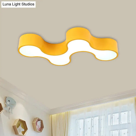 Kids Led Bedroom Flush Mount Lamp Fun Blue/Yellow/Green Ceiling Lighting With Earthworm Acrylic