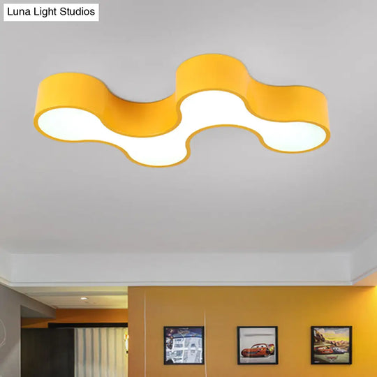 Kids Led Bedroom Flush Mount Lamp Fun Blue/Yellow/Green Ceiling Lighting With Earthworm Acrylic