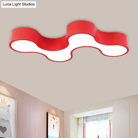 Kids Led Bedroom Flush Mount Lamp Fun Blue/Yellow/Green Ceiling Lighting With Earthworm Acrylic