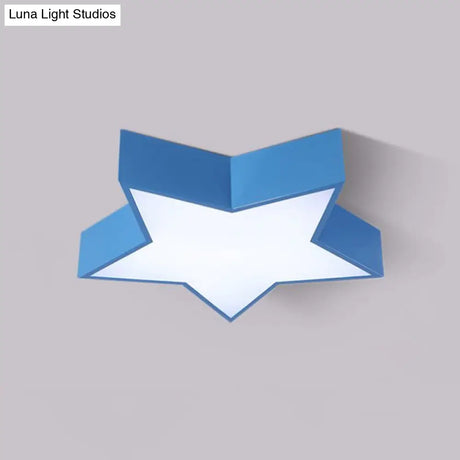 Kids Led Flush Mount Lamp - Five - Pointed Star Design In White/Red/Blue Ceiling Lighting Fixture