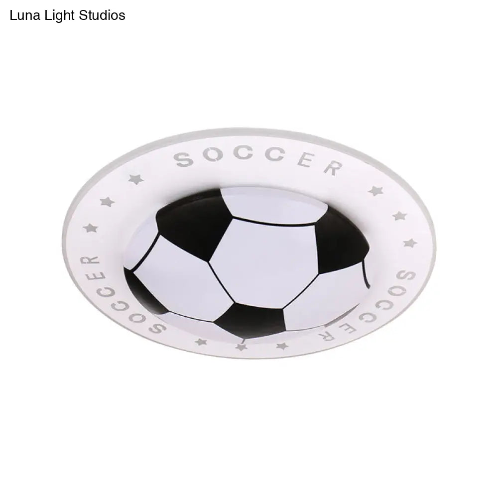 Kids Led Flush Mount Spotlight: 16.5’/20.5’ Black/Blue Football Ceiling Lamp With Acrylic Shade