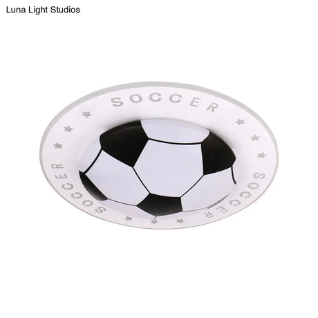 Kids Led Flush Mount Spotlight: 16.5’/20.5’ Black/Blue Football Ceiling Lamp With Acrylic Shade