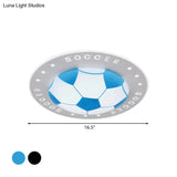 Kids Led Flush Mount Spotlight: 16.5’/20.5’ Black/Blue Football Ceiling Lamp With Acrylic Shade