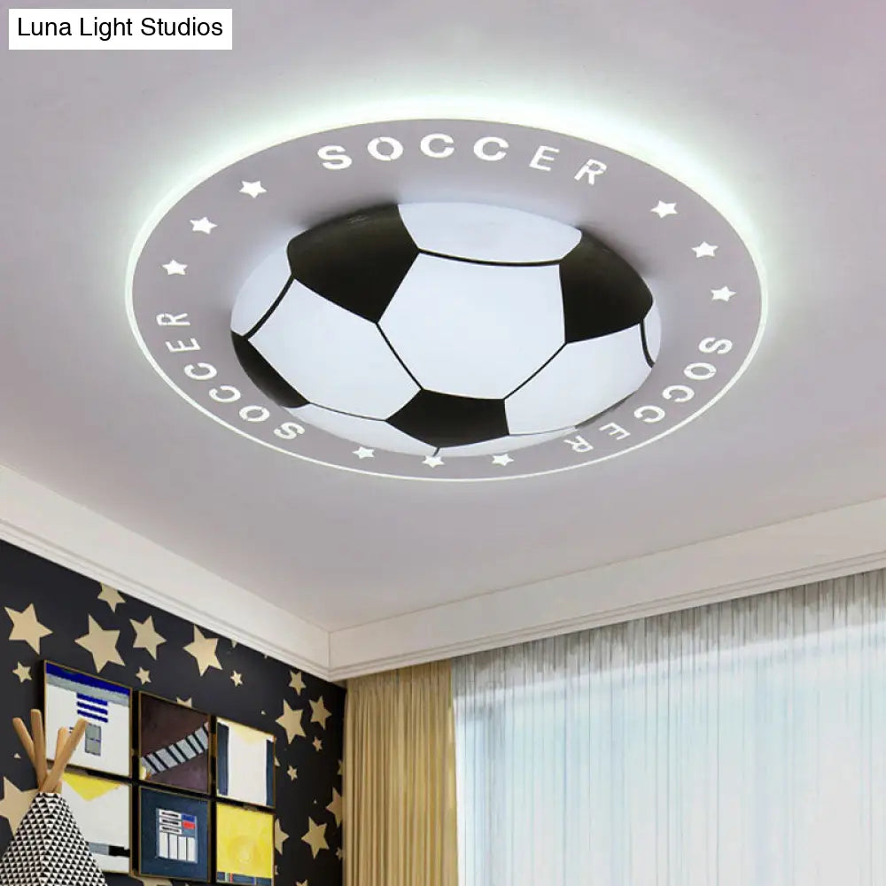 Kids Led Flush Mount Spotlight: 16.5/20.5 Black/Blue Football Ceiling Lamp With Acrylic Shade Black