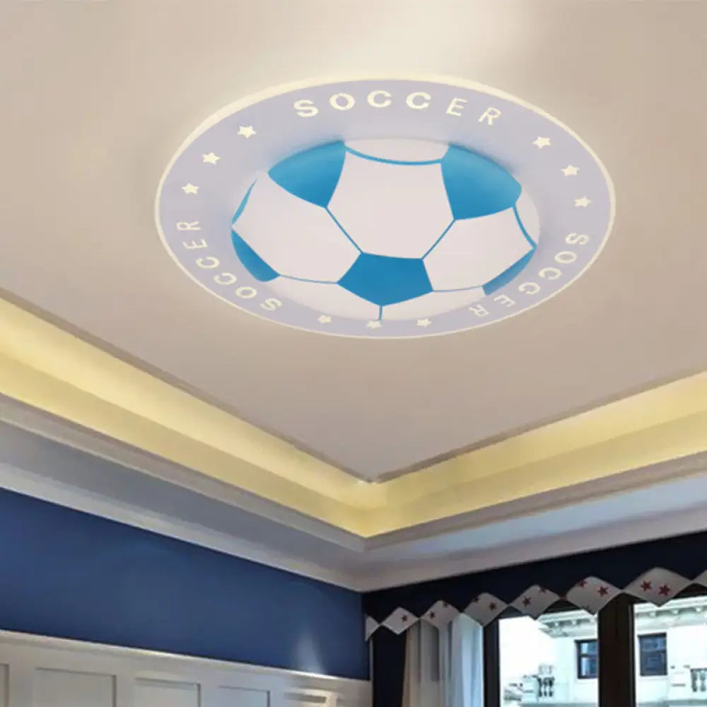 Kids Led Flush Mount Spotlight: 16.5’/20.5’ Black/Blue Football Ceiling Lamp With Acrylic Shade