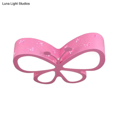Kids Led Flushmount Ceiling Lamp - Metal Butterfly Flush Mount Lighting Fixture In Pink/White/Green