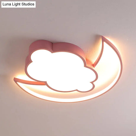 Kid’s Led Moon And Cloud Flushmount Ceiling Light In Blue/Pink
