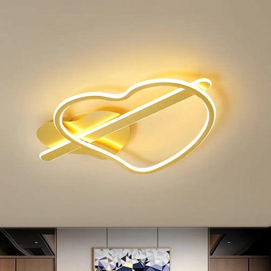 Kids Loving Heart Metal Flush Mount Light In Gold/Coffee Led Ceiling Lighting For Bedroom -