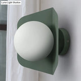 Kids Metal Glass Wall Sconce With Orb Shade: Candy Color Lighting For Child Bedroom
