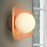 Kids Metal Glass Wall Sconce With Orb Shade: Candy Color Lighting For Child Bedroom Pink