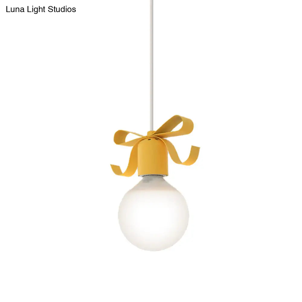 Kids Metal Pendant Light: 1-Head Open Bulb Design For Kitchen & Corridor