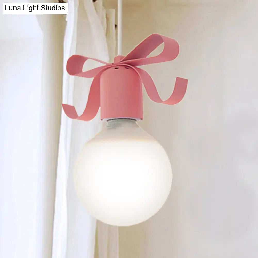 Kids Metal Pendant Light: 1-Head Open Bulb Design For Kitchen & Corridor