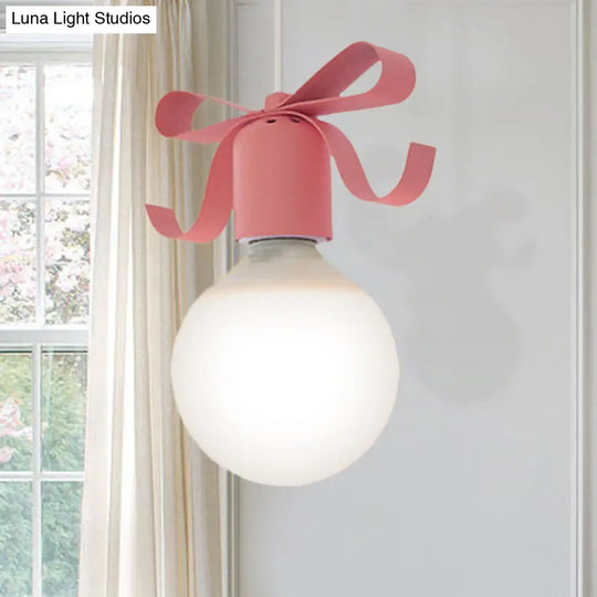 Kids Metal Pendant Light: 1-Head Open Bulb Design For Kitchen & Corridor Pink