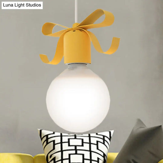 Kids Metal Pendant Light: 1-Head Open Bulb Design For Kitchen & Corridor Yellow