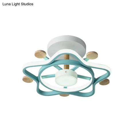 Kid’s Pink/Blue Wood Pentagram Led Semi Flush Light - Ceiling Lighting For Baby Room In Warm/White