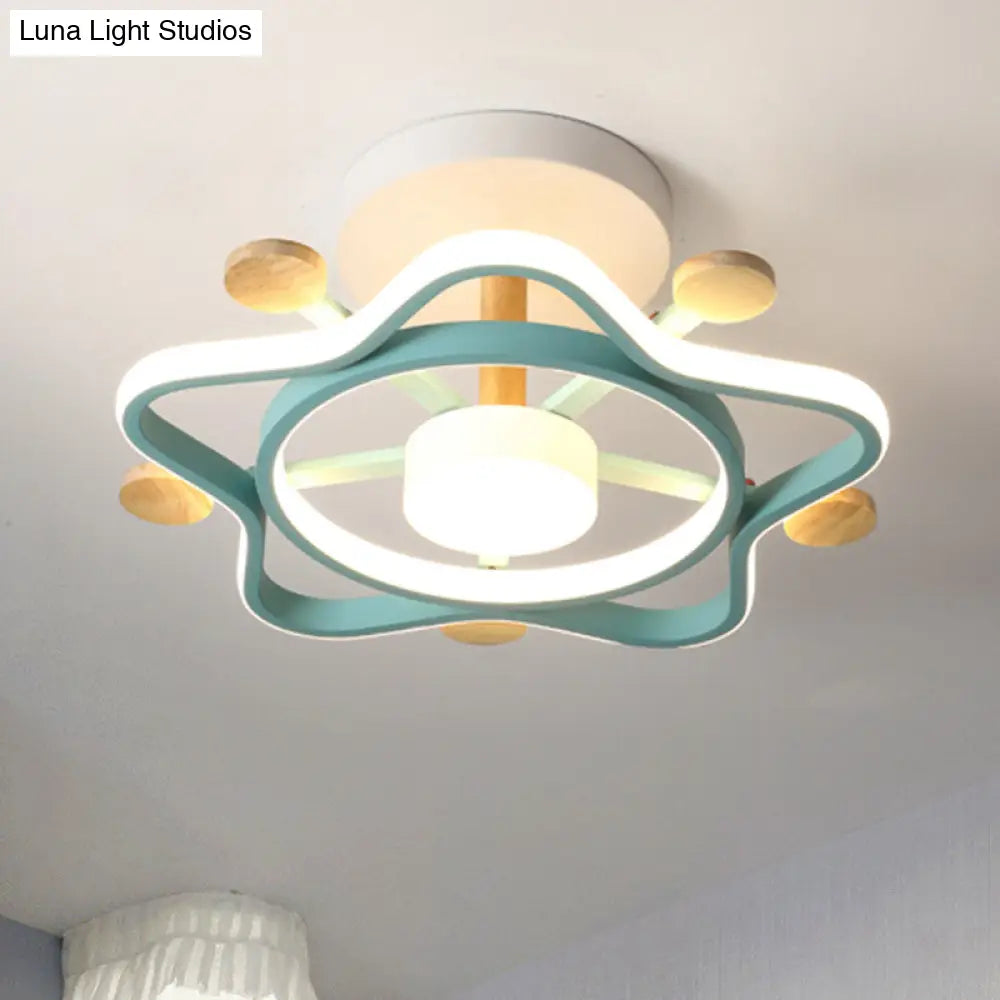 Kid’s Pink/Blue Wood Pentagram Led Semi Flush Light - Ceiling Lighting For Baby Room In Warm/White