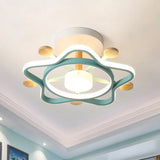 Kid’s Pink/Blue Wood Pentagram Led Semi Flush Light - Ceiling Lighting For Baby Room In