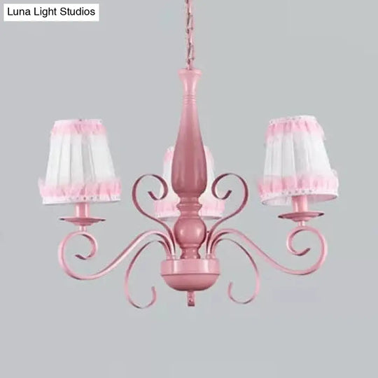 Kids Pink Chandelier: Girl Bedroom Metal Shade Tapered 3 Lights Hanging Light